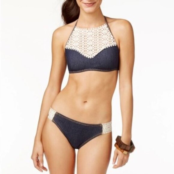 Kenneth Cole Reaction Indigo Denim Bikini Swim Two Pieces S/M - Picture 1 of 13